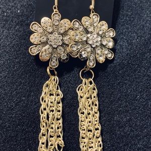 Gold and Rhinestone Chandelier Earrings